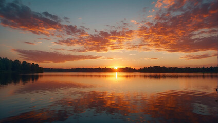 Fototapeta na wymiar sunset over the lake, sunset over the river