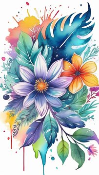 Vibrant floral painting set against white backdrop. For meditation apps, cover of book about spiritual growth, designs for yoga studios, spa salons, illustration for articles on inner peace, harmony.