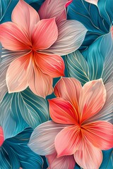 Abstract Pink and Blue Petal Floral Design
