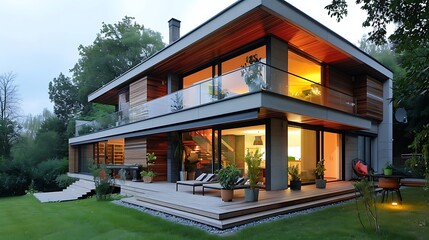 Obraz premium Modern house facade with open living area