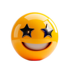 Emoticon or Smiley starry eyes yellow. Isolated on transparent background.