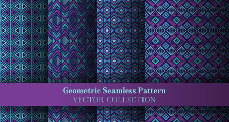 Rich geometrical argyle seamless pattern bundle. Tribal motif ethnic patterns. Argyle diamond geometric vector seamless ornament set. Cover background prints. - obrazy, fototapety, plakaty