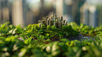 Ecology concept sustainability city landscape made from leaves, eco design background