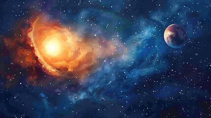 Obraz na płótnie Canvas galaxy with planet in watercolor art style,Astronaut space exploration, gateway to another universe.space, cosmonaut and galaxy for poster, banner or background , future, science fiction and astronomy