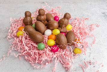 Chocolate Easter  Bunny and Eggs   .Easter food