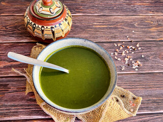 Nettle soup on traditional Bulgarian table 