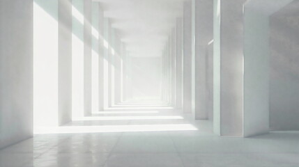 A large white room with tall windows and sheer curtains - obrazy, fototapety, plakaty