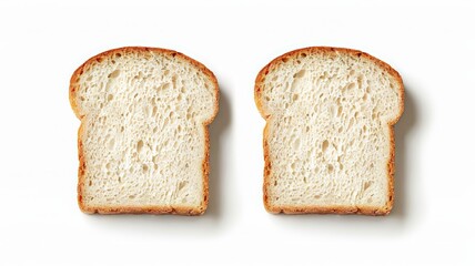 Two slices of white bread resting on a white surface