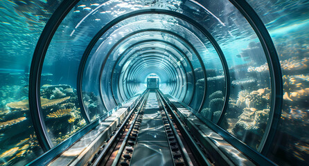 underwater tunnel with the ocean visible on both sides