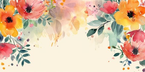 Flat Graphic. Colorful Watercolor Floral Banner Background for Mother's Day - obrazy, fototapety, plakaty