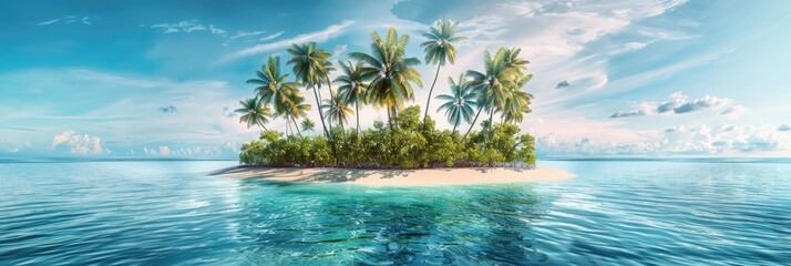 Tropical Islands. Summer Holiday with Palm Trees and Beach Panorama - obrazy, fototapety, plakaty