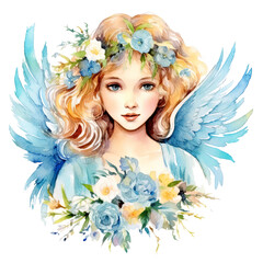 Girl With Wings and Flowers Watercolor