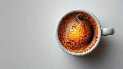 A digital creation showing a minimalistic hot espresso shot with steam rising, positioned in the...