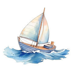 Sailboat Sailing in Ocean Watercolor