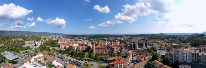 aerial view of the center of the city of Ivrea with The Castle of Ivrea also known as 