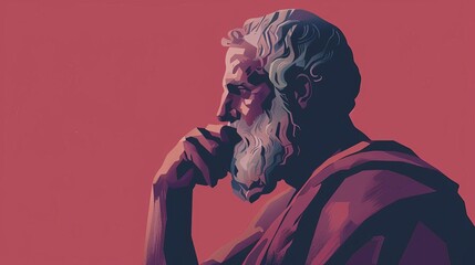 Stoic Greek philosopher thinking man, minimalist digital portrait illustration - obrazy, fototapety, plakaty