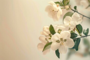 Spring Background Flowers. Cream Colored Backdrop with Soft Floral Elements for Calmness and Copy Space