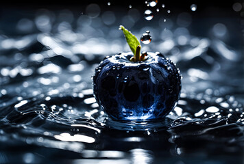 Freeze-frame a moment of a single blueberry plunging into a pool of water, capturing the ripples and droplets in exquisite detail.
