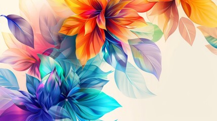 Vibrant abstract floral design with colorful petals and leaves, creating a beautiful, artistic background - obrazy, fototapety, plakaty
