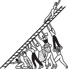 International Womens Day Outline Drawing Illustration. Multiracial Group of Women