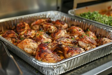 Fototapeta premium freshly baked chicken on a metal tray