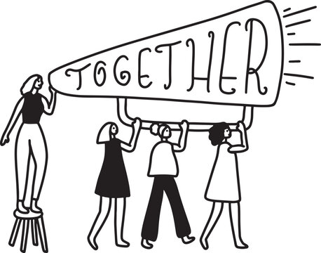 International Womens Day Outline Drawing Illustration. Multiracial Group of Women