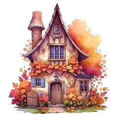 Autumn House Surrounded by Leaves