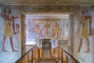 Hieroglyphs and drawings of Egyptian gods, Valley of the Kings, Ancient Egypt