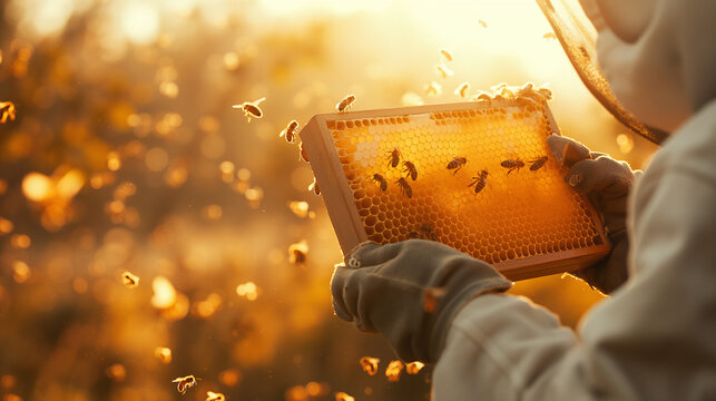 Beekeeper holding honeycomb - AI Image