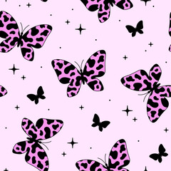Seamless pattern with butterfly. Y2k retro style. Vector background - obrazy, fototapety, plakaty