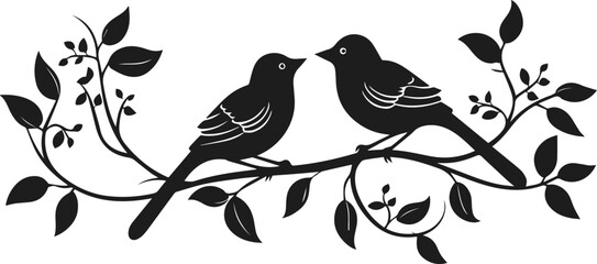 birds on a tree branch Silhouette Vector