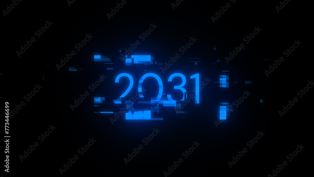 Poster 3d rendering 2031 text with screen effects of technological glitches