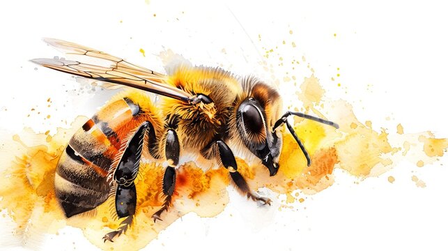Colorful bumblebee in watercolor style. Dynamic and artistic insect bee depiction. Concept of vibrant nature art, insect illustration, creativity, and artistic wildlife. Aquarelle illustration