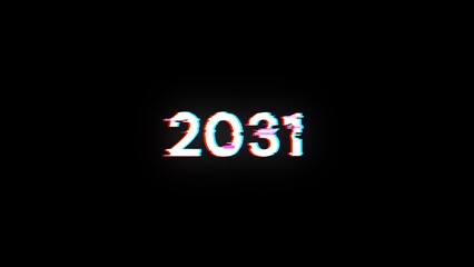 3D rendering 2031 text with screen effects of technological glitches