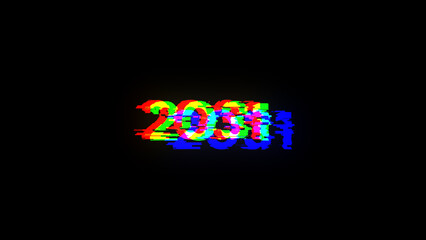3D rendering 2031 text with screen effects of technological glitches