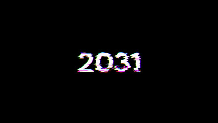 3D rendering 2031 text with screen effects of technological glitches