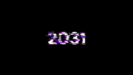 3D rendering 2031 text with screen effects of technological glitches