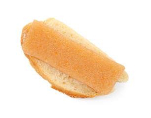 Bread with delicious sweet quince paste isolated on white, top view