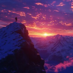 Gipfelmoment: Wanderer erlebt den Sonnenaufgang - obrazy, fototapety, plakaty