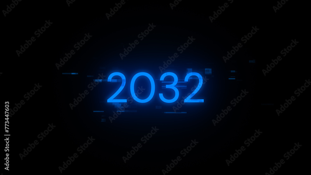 Poster 3d rendering 2032 text with screen effects of technological glitches