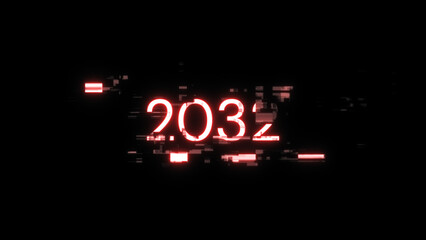 3D rendering 2032 text with screen effects of technological glitches