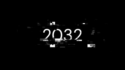 3D rendering 2032 text with screen effects of technological glitches