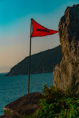 Mar Bandeira Perigo Alerta Oceano Sinal Advertência Perigoso Aviso Ondas Marítimo Risco Bandeira...