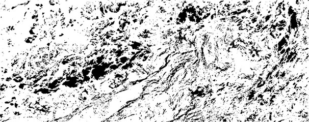 Monochrome texture composed of irregular graphic elements. Distressed uneven grunge background. Abstract vector illustration. Overlay for interesting effect and depth. Isolated on white background.