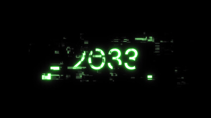 3D rendering 2033 text with screen effects of technological glitches