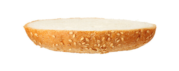Half of fresh burger bun with sesame seeds isolated on white - Powered by Adobe