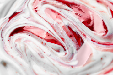 Tasty yoghurt with jam as background, closeup