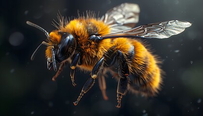 a stunning bee is flying, isolated on transparent background, 