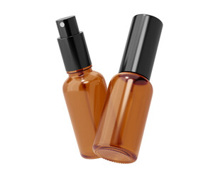 Blank clear brown amber glass cosmetic spray bottle Isolated On Transparent Background. cosmetic packaging. 3D Render.