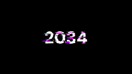 3D rendering 2034 text with screen effects of technological glitches